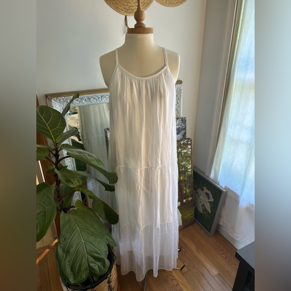 NWT White silk blend shift maxi dress Sz large made in Italy